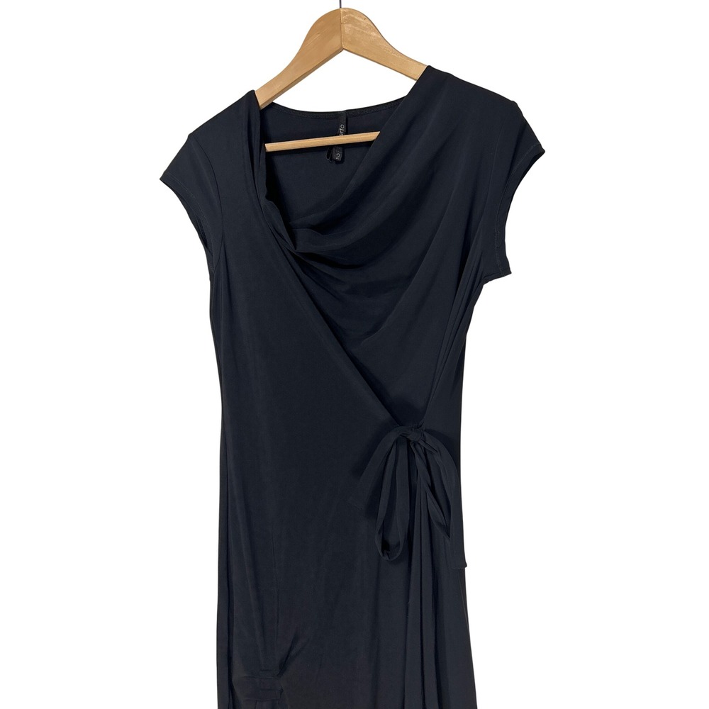 Porto San Francisco Black Cowl Neck Faux Wrap Bubble Hem Dress Size 2 EUC
